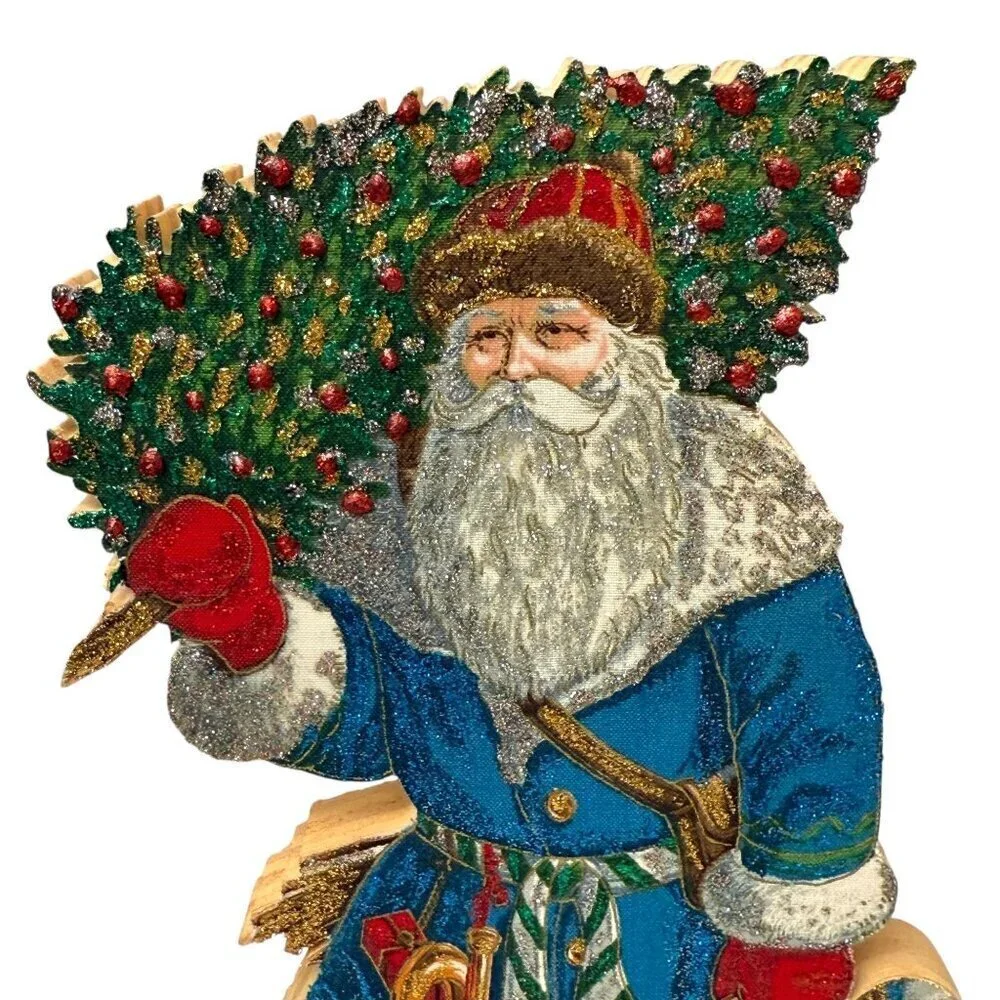 Old World Santa Wooden Signed George Bakes Cranston Victorian Holiday Decor 12